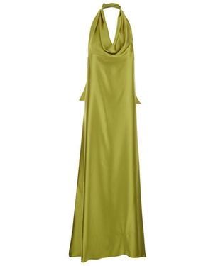 Plain Long Dress With Knot On The Back - Green