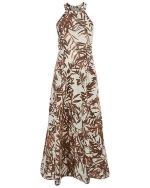 Brunello Cucinelli Sleeveless Long Dress With All-Over Herbarium Print - Natural
