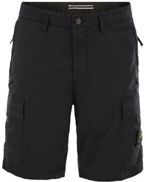 Stone Island Stretch Cotton Canvas Bermuda Shorts - Black