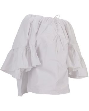 MERYLL ROGGE Top W/ Back Drape & Ruffle Sleeves - White