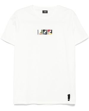 Fendi Triple Ff Embossed Embroidery Cotton T-Shirt - White