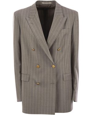 スーツ TAGLIATORE Linen and cotton double-breasted pinstripe blazer Tagliatore Linen And Cotton Double-Breasted Pinstripe Blazer