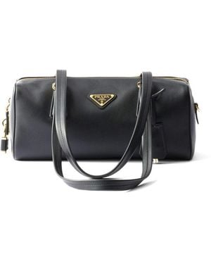 Prada Medium Leather Top-Handle Bag With Padlock - Grey