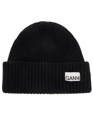 Ganni 'Beanie Hat With Logo Label - Black