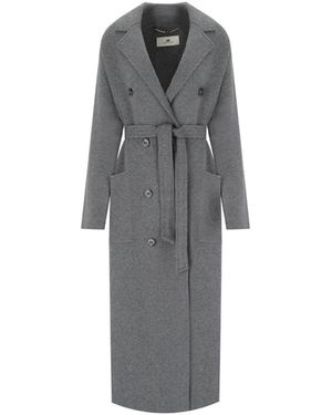 Elisabetta Franchi Steel Melange Belted Coat - Grey