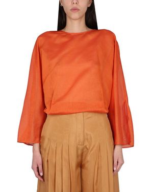 Alberta Ferretti V-Neck Knot Closure Shirt - Orange