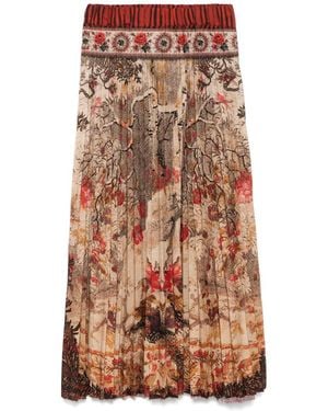 Pierre Louis Mascia Printed Silk Pleated Skirt - Brown