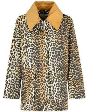 Ganni Leopard Print Midi Jacket - Black
