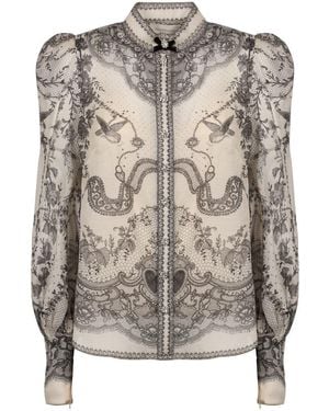 Zimmermann Crush Printed Silk Blouse - Brown