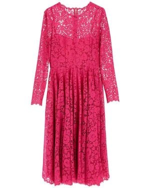 Dolce & Gabbana Shocking Floral Lace Midi Dress - Red