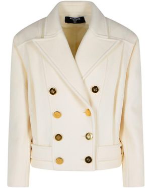 Balmain Short 'Caban' Virgin Wool And Cashmere Jacket - Natural
