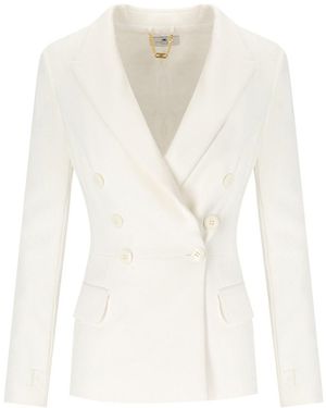 Elisabetta Franchi Ivory Crepe Double-Breasted Jacket - White