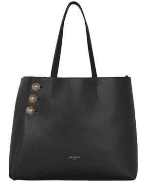 Balmain 'Embleme' Tote Bag With Embossed Logo Lettering On The Front And Jewel Buttons On The Front - Black
