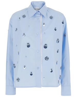 DES_PHEMMES Light Shirt With Classic Collar And Embellishments On The Front - Blue