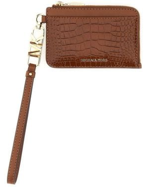 Michael Kors Crocodile Print Leather Card Case - Brown