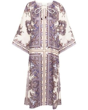 Zimmermann Paisley Print Linen Midi Dress - Purple