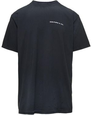 Cultura Crewneck T-Shirt With & Co Print - Black