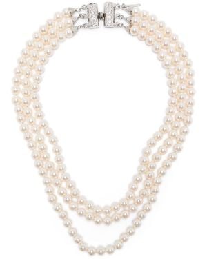 Alessandra Rich Three Strand Pearl And Rhinestone Necklace - Metallic