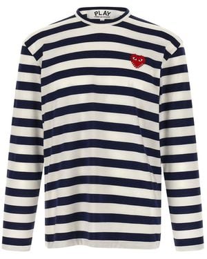 COMME DES GARÇONS PLAY Logo Patch Stripes T-Shirt - Blue