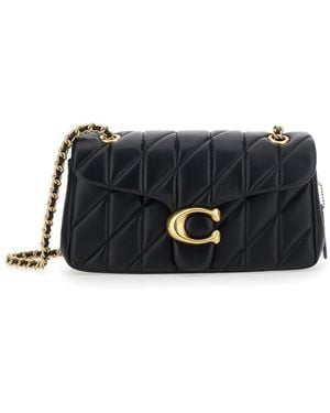 COACH 'Tabby 26' Quilted Crossbody Bag With Chain-Link Leather Shoulder Straps And Logo Plaque On The Front - Black