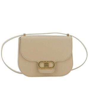 Ferragamo Double Gancini Cross Body Flap Bags - Natural