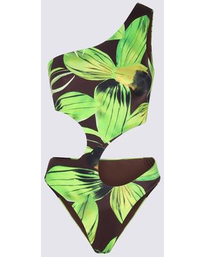 Louisa Ballou Leaf Print One Shoulder Swimsuit - Green