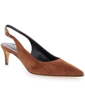 Plain 'Luisa' Slingback Court Shoes With Low Heel - Brown