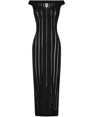 Nensi Dojaka Off-The-Shoulder Dress With Perforated Stripes - Black