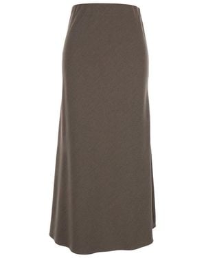 Plain Long Skirt With Side Hook And Loop Closure - Brown