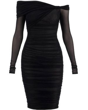 Mugler Off-Shoulder Fitted Dress - Black