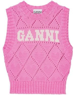 Ganni Cotton Blend Vest - Pink