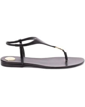 Saint Laurent Smooth Leather Cassandra Triangular Upper Flat Sandals Shoes - Brown