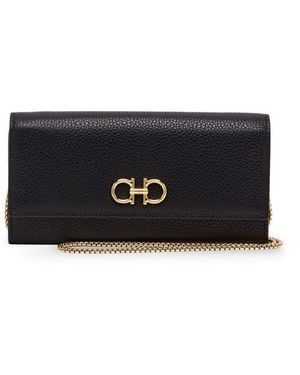 Ferragamo Gancini Leather Wallet On Chain - Black