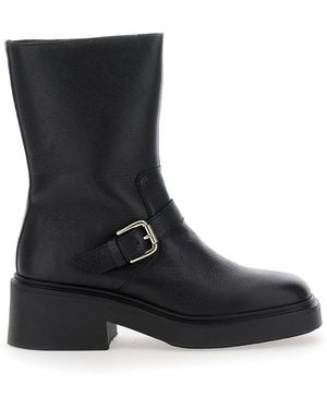 Pollini Boots With Decorative Buckle - Black