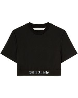 Palm Angels Logo Cotton Cropped T-Shirt - Black