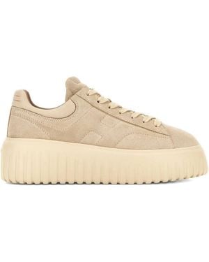 Hogan H-Stripes Suede Trainers Shoes - Natural