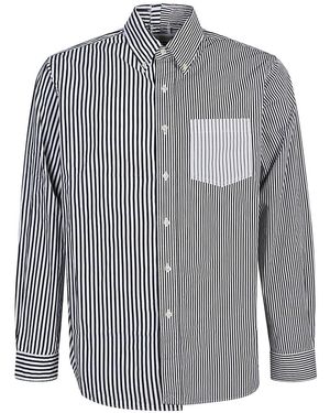 E.L.V. Denim Contrast Striped Cotton Shirt - Blue