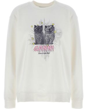 Ganni 'kittens' Sweatshirt in White | Lyst UK