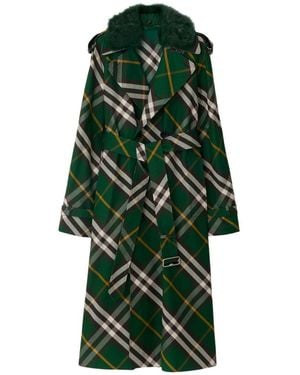Burberry Check Cotton Trench Coat - Green
