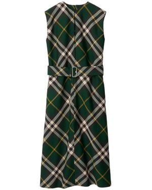 Burberry Check Motif Wool Midi Dress - Green
