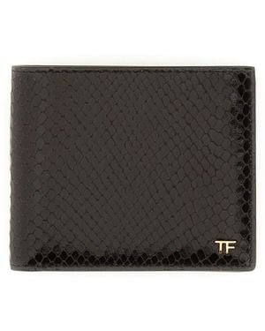 Tom Ford Python Print Classic Bifold Wallet - Black