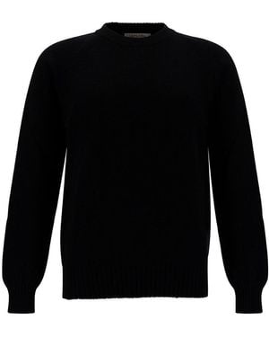 La Fileria Crewneck Jumper With Ribbed Trims - Black