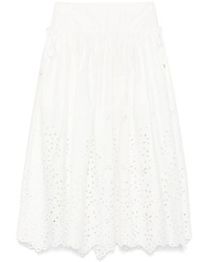 Self-Portrait Cotton Embroidered Midi Skirt - White