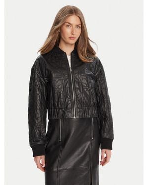 HUGO Lederjacke Lesana 50542331 Relaxed Fit - Schwarz