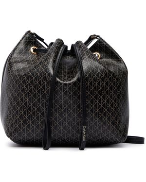 Calvin Klein Handtasche Emblem Aop Drawstring Bucket Lv04F3785G - Schwarz