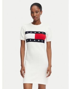 Tommy Hilfiger Kleid Für Den Alltag Flag Dw0Dw22853 Slim Fit - Weiß