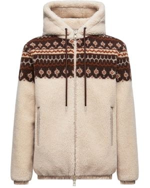 Moncler Geometric Jacquard Wool Blend Hoodie - Natural