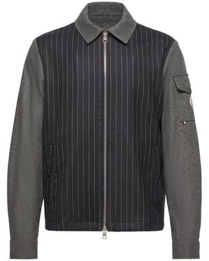 Moncler Moncler Herringbone Wool Blend Zip-Up Shirt - Black