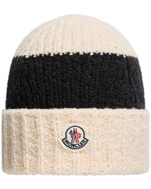 Moncler Moncler Striped Wool Blend Bouclé Knit Beanie - Black