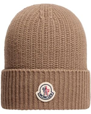 Moncler Moncler Tricot Wool Blend Beanie - Brown